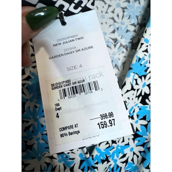 Diane Von Furstenberg New Julian Two Wrap Dress Garden Daisy Azure Blue Size 4 - Picture 9 of 9